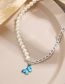 Fashion Silver Alloy Beaded Stitching Chain Butterfly Necklace