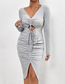 Fashion Grey Polyester V-neck Drawstring Cutout Dress