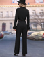 Fashion Black Polyester Solid V-neck Short Suit Jacket Straight Pants Set