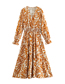 Fashion Orange Geometric Print V-neck Neck Waist Dress