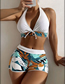 Fashion 1# Polyester Halter Tie Printed Swimsuit