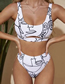 Fashion White Polyester Print High Waist Split Swimsuit