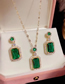 Fashion Emerald Set [alloy] Alloy Set Square Zirconium Ring Drop Earrings Necklace Set