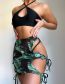 Fashion Black Polyester Print Lace-up Cutout Cross Halter Split Swimsuit Three-piece Set