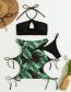 Fashion Black Polyester Print Lace-up Cutout Cross Halter Split Swimsuit Three-piece Set
