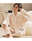 Fashion Beige Bear Embroidery Set Flannel Cartoon Pajama Set