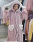 Fashion Blue Bunny Suit Flannel Thick Hooded Rabbit Ear Pajama Set