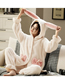 Fashion Beige Bunny Set Flannel Thick Hooded Rabbit Ear Pajama Set