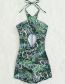Fashion Green Polyester Snake Print Halter Cutout One-piece Swimsuit