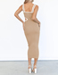 Fashion Brown Solid Color Pit Strip Hollow V-neck Dress