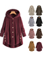 Fashion Wine Red Cashmere Breasted Hooded Curved Hem Coat  Cashmere