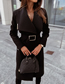Fashion Black Geometric Lapel Belted Coat