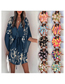 Fashion 14# Geometric Print Lace-up V-neck Dolman Sleeve Dress