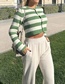 Fashion White And Green Knitted Button-down Striped Cardigan