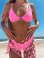 Fashion Pink Polyester Split Swimsuit Print Knotted Three-piece Set