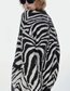 Fashion Black And White Zebra Jacquard-knit Button-down Cardigan