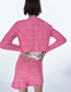 Fashion Pink Textured Knit Crewneck Button-down Jacket