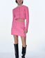 Fashion Pink Textured Knit Crewneck Button-down Jacket