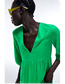 Fashion Green Woven V-neck Swing Dress