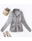 Fashion Grey Fleece Zip Stand Collar Jacket