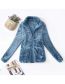 Fashion Blue Fleece Zip Stand Collar Jacket