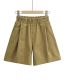 Fashion Brown/coffee Cotton Crinkled High-rise Wide-leg Shorts
