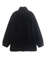 Fashion Black Faux Fur Drawstring Stand Collar Jacket