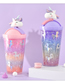 Fashion Blue Unicorn Double Layer Plastic Water Cup