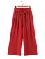 Fashion Big Red Polyester Lace-up Straight-leg Trousers