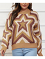 Fashion Khaki Contrast Star Knit Long Sleeve Pullover Sweater