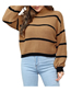 Fashion Khaki Striped Balloon Sleeve Knit Turtleneck Sweater