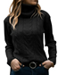 Fashion Black Solid Color Turtleneck Long Sleeve Knit Sweater