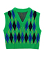 Fashion Green Argyle Knit V-neck Tank Top