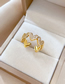 Fashion Gold Brass Zirconium Heart Open Ring