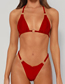 Fashion Rose Red Nylon Halterneck Cutout Split Swimsuit