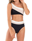 Fashion Black Nylon Colorblock One Shoulder High Waist Split Swimsuit