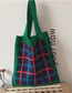 Fashion Green Polyester Check Knit Large Capacity Shoulder Bag