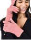 Fashion Light Pink Solid Color Fleece Knitted Five-finger Gloves