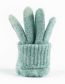 Fashion Light Green Solid Color Fleece Knitted Five-finger Gloves
