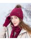 Fashion Wine Red Three-piece Suit Three-piece Set Of Solid Color Wool Knitted Five-finger Gloves Hooded Hat And Scarf