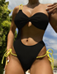 Fashion Black Nylon Solid Color One-shoulder Hollow Lace-up One-piece Swimsuit