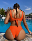 Fashion Orange Solid Color Cross Halter Cutout Split Swimsuit