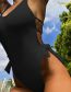 Fashion Black Nylon Single Cutout Tie One Piece Swimsuit