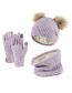 Fashion Purple Three-piece Suit Acrylic Knit Plush Ball Hood Scarf Gloves Three Piece Set