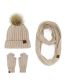 Fashion Coffee Three Piece Set Acrylic Knit Plush Ball Hood Scarf Gloves Three Piece Set