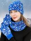 Fashion Navy Blue Wool Knit Cashew Flower Print Scarf Gloves Pullover Hat Set