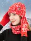 Fashion Red Wool Knit Cashew Flower Print Scarf Gloves Pullover Hat Set