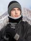 Fashion [blue + Gray] Three-piece Double-sided Wear Acrylic Knit Labeled Scarf Hat Gloves Three Piece Set