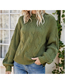 Fashion Green Solid Color Cable Half Turtleneck Sweater