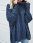 Fashion Dark Blue Cable Pullover Knit Doll Sleeve Turtleneck
